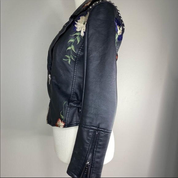 Black leather embroidered jacket - Picture 3 of 5
